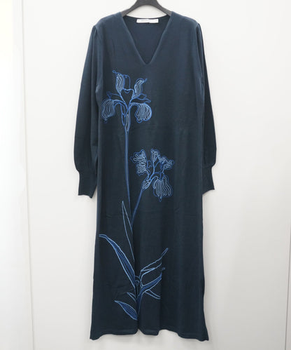 35-6351【la fée maraboutée】【周年】アートフラワーエンブロイダリーニットワンピース