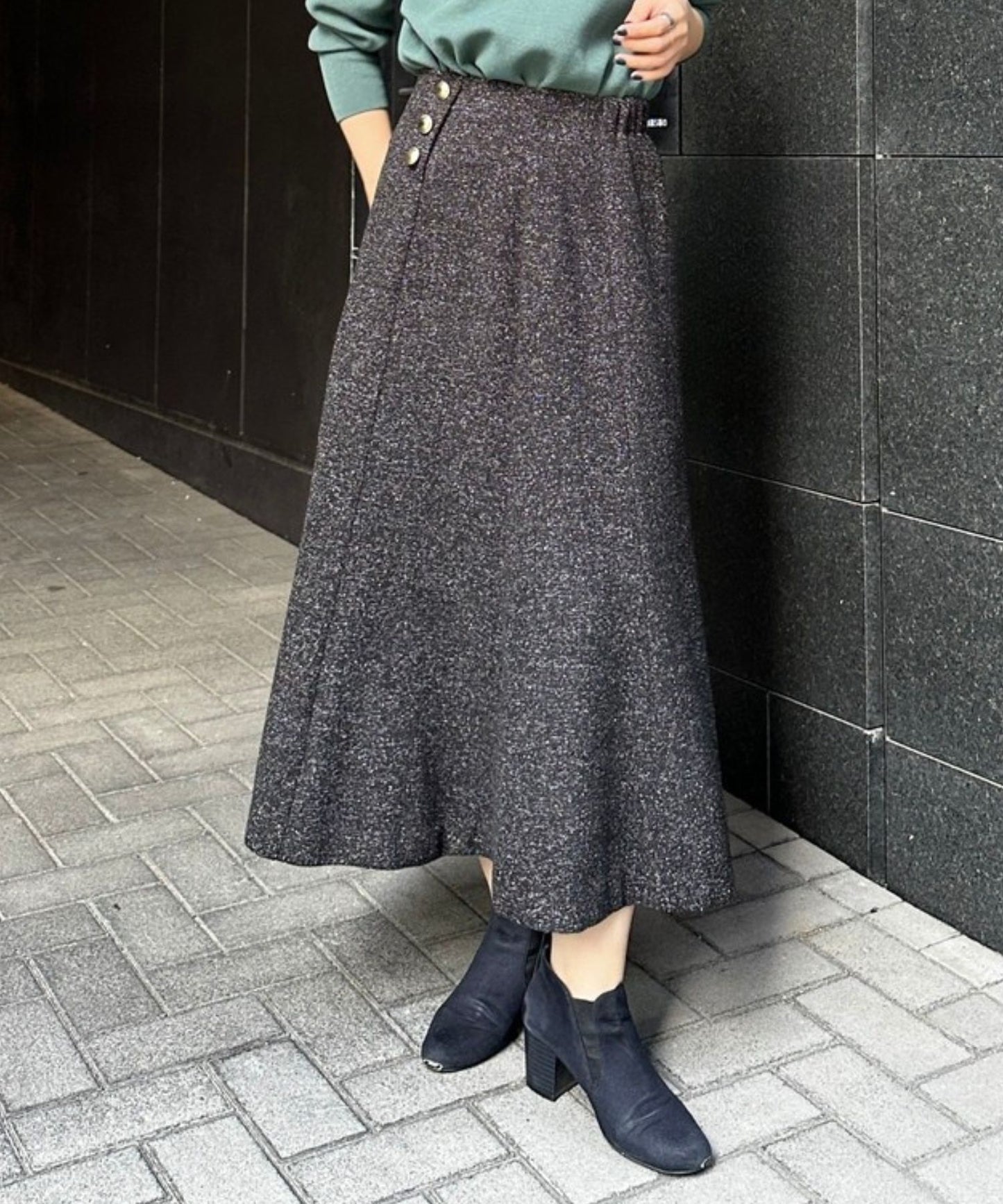 【JETSET SOLO PLUS】ネップツイードボタンデザインスカート