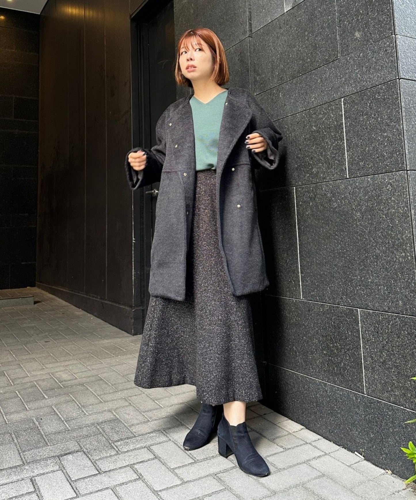 【JETSET SOLO PLUS】ネップツイードボタンデザインスカート