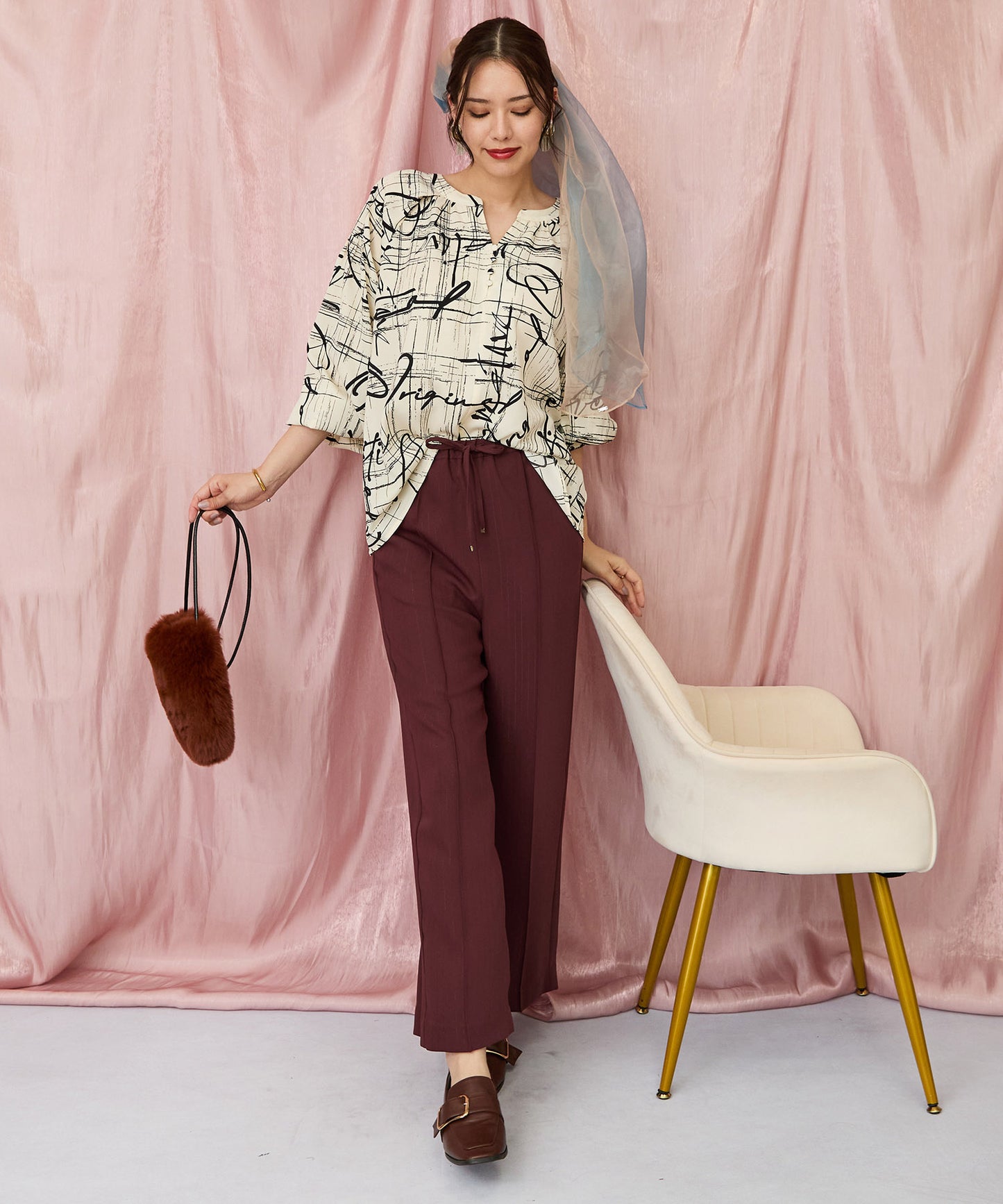 12-1898【JETSET SOLO PLUS】ラメピンストライプイージーパンツ