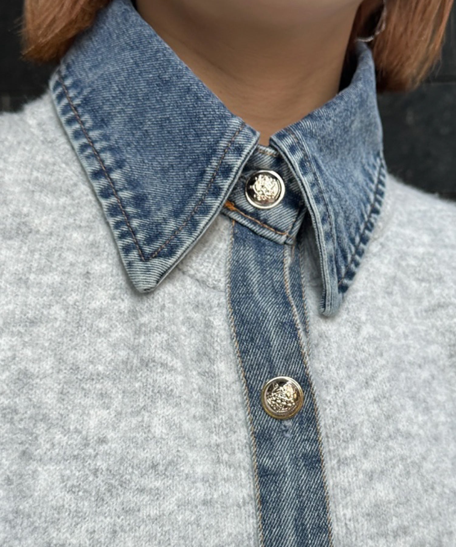 【FONT LAB】デニムシャツフェイクレイヤードニットカーディガン