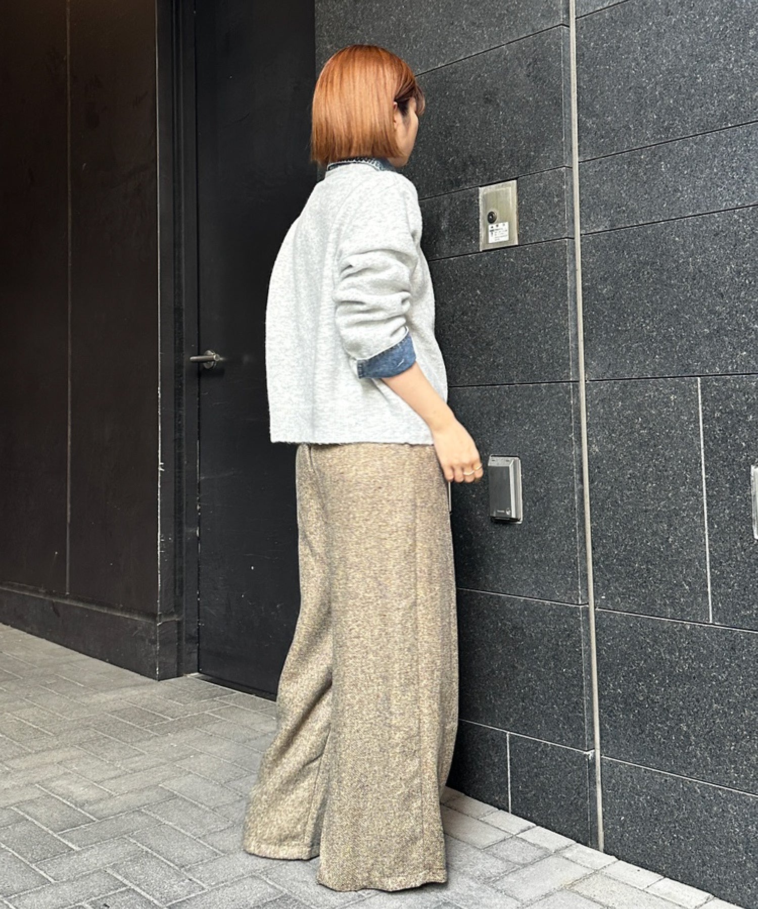 【FONT LAB】デニムシャツフェイクレイヤードニットカーディガン