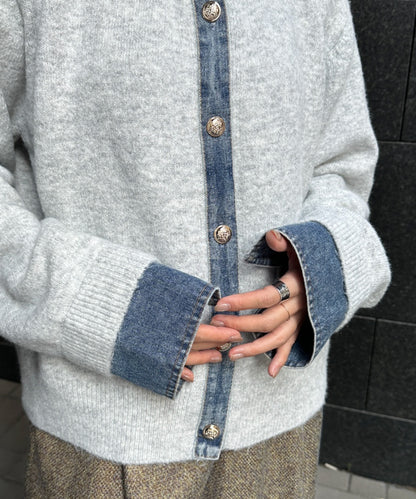 【FONT LAB】デニムシャツフェイクレイヤードニットカーディガン