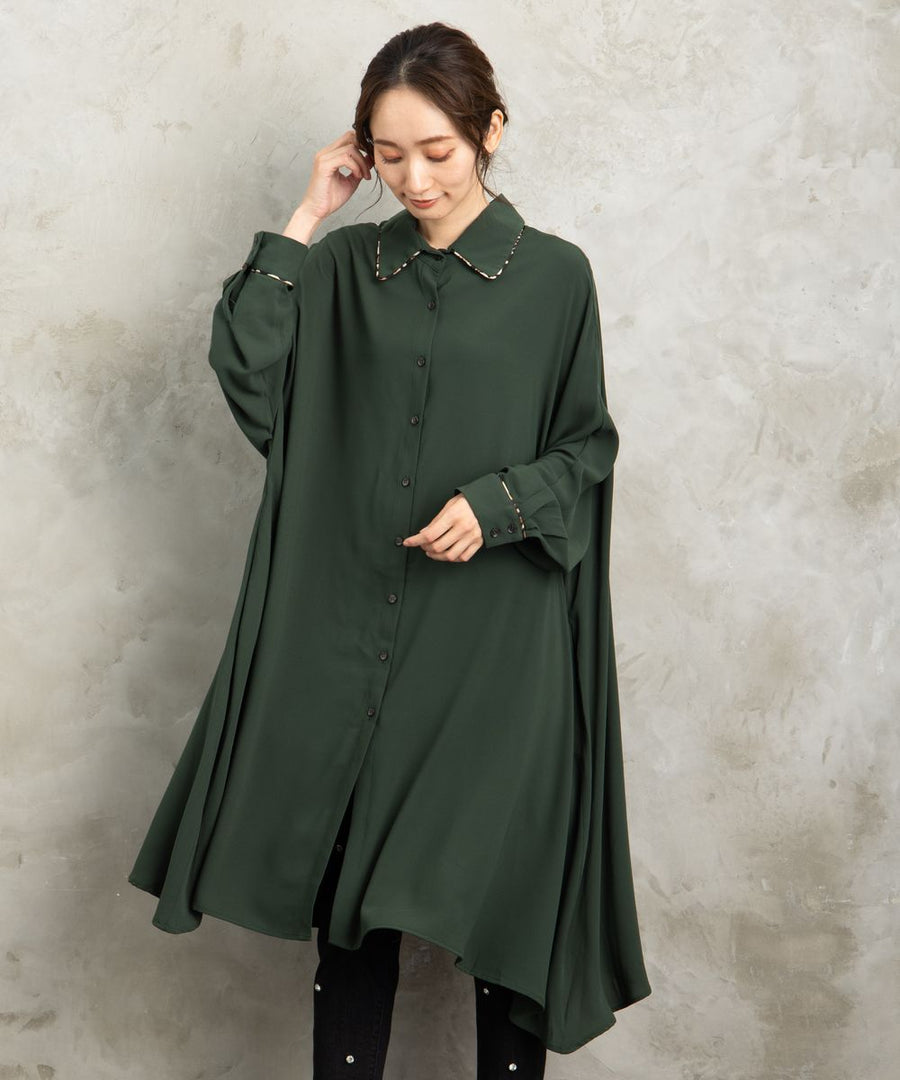 【web限定】【大きいサイズ】 21号(6L~) MAT FASHION ヒョウ柄パイピングコードシャツワンピース - マインドウインド公式オンラインストア