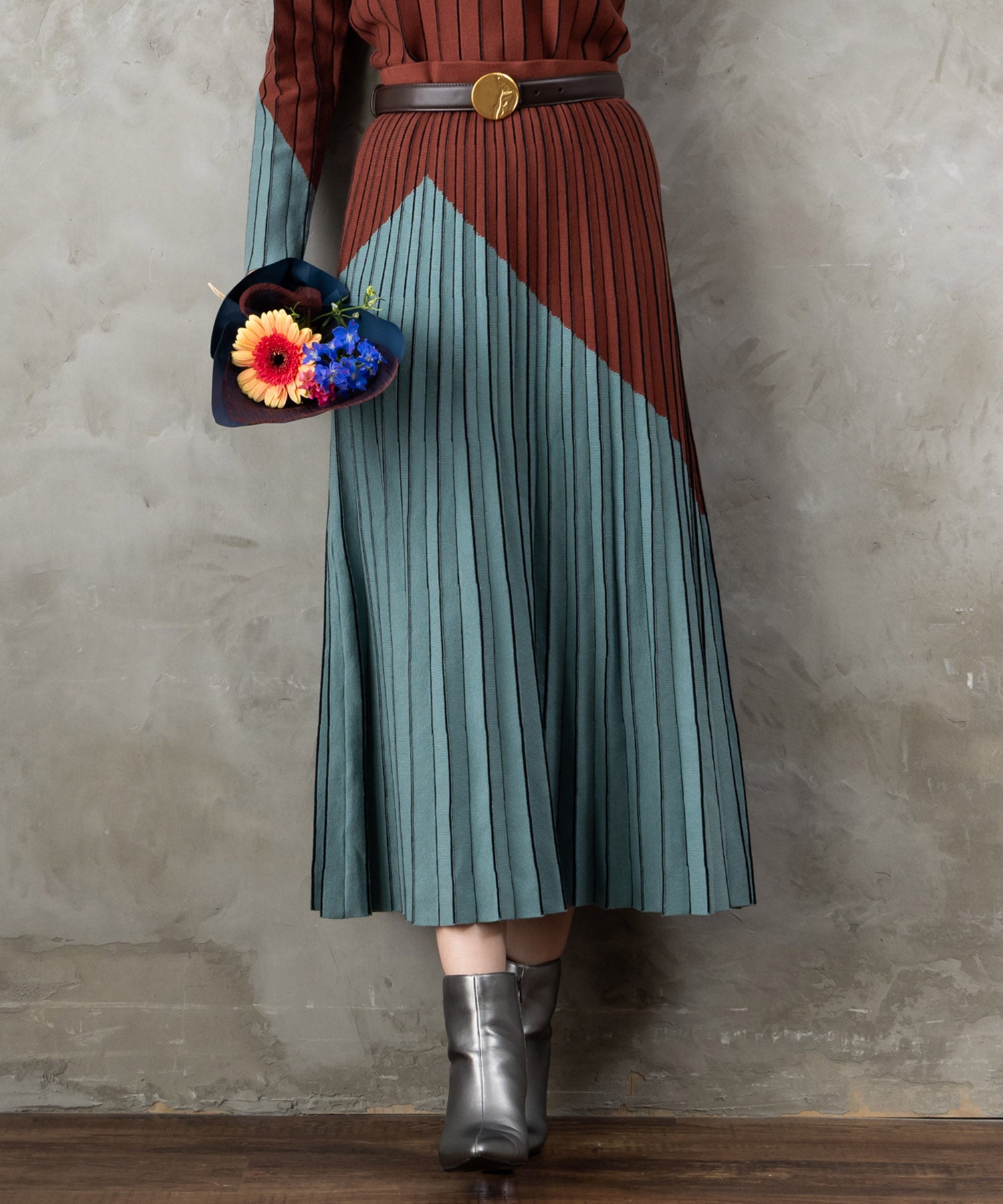 【SKATIE】バイカラーニットスカート