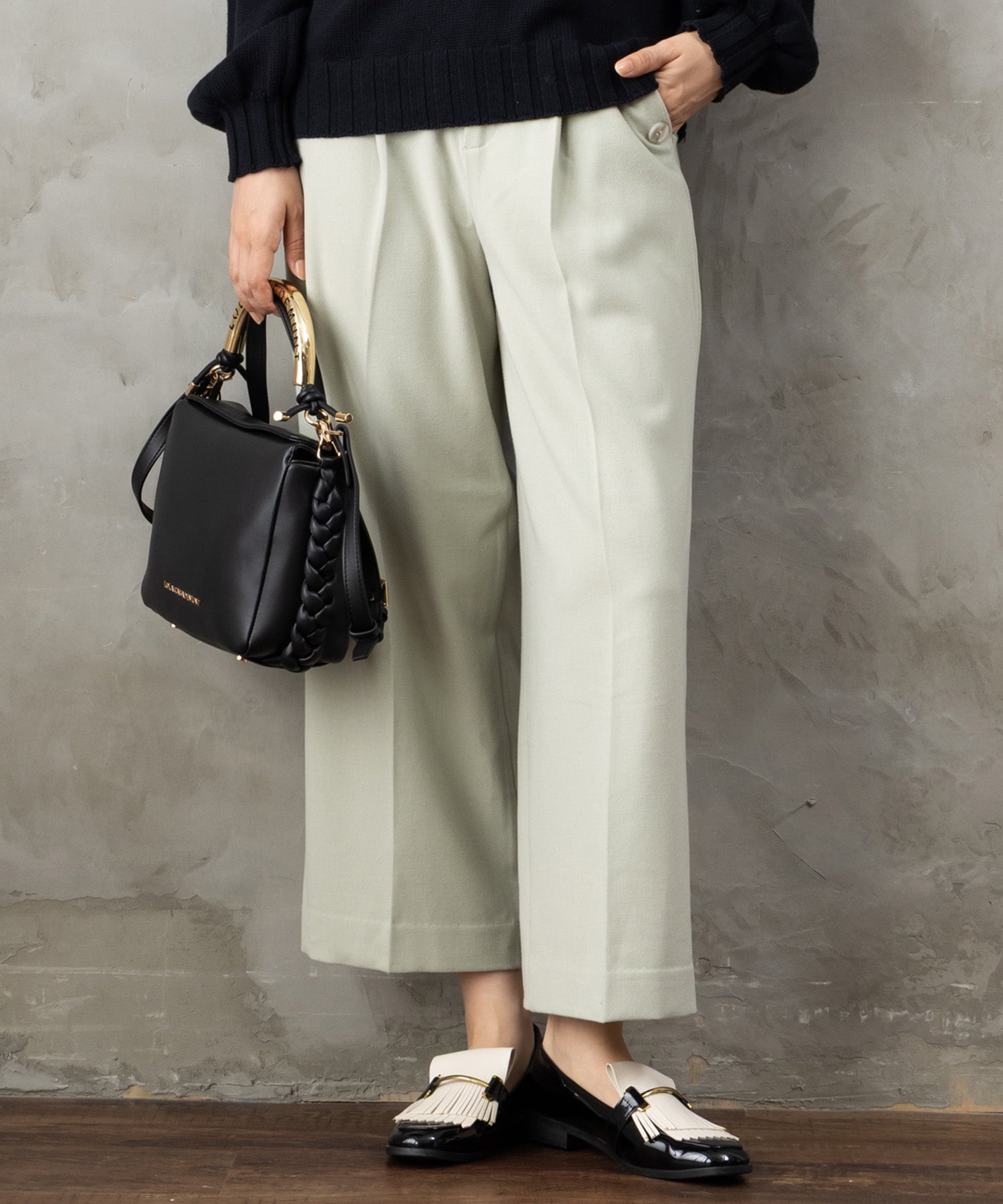 【JETSET SOLO PLUS】両面起毛ポケット釦ワイドパンツ