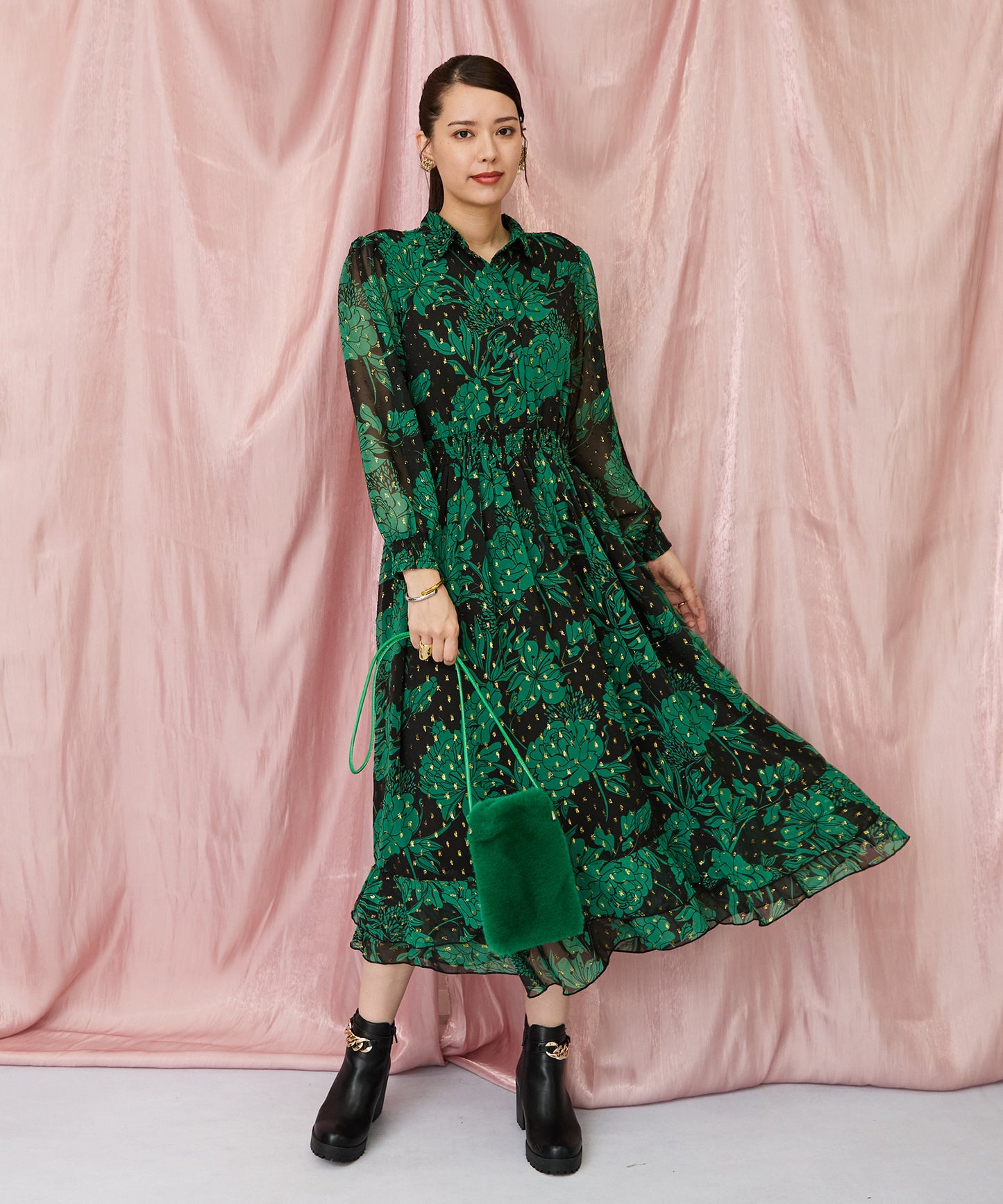 レディース 長袖ワンピース フラワープリント ウエストゴム｜JETSET SOLO PLUS(ジェットセットソロプラス) 公式通販｜レディース ファッション きれいめカジュアル