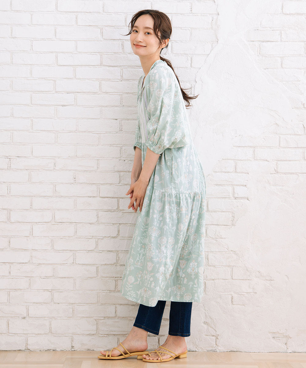 コードコットンMIXプリントカフタンワンピース