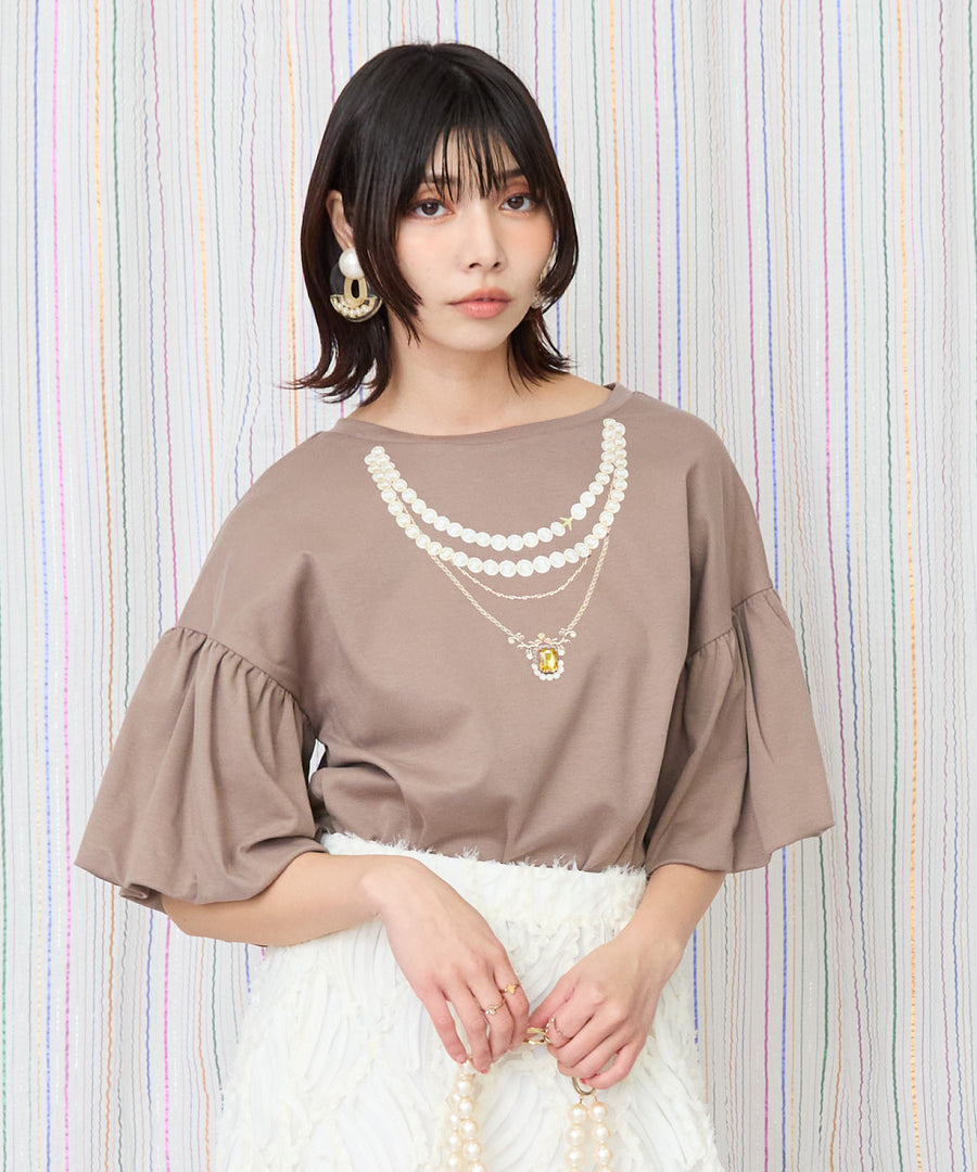 【JETSET SOLO PLUS】ネックレスプリントシルケットTシャツ