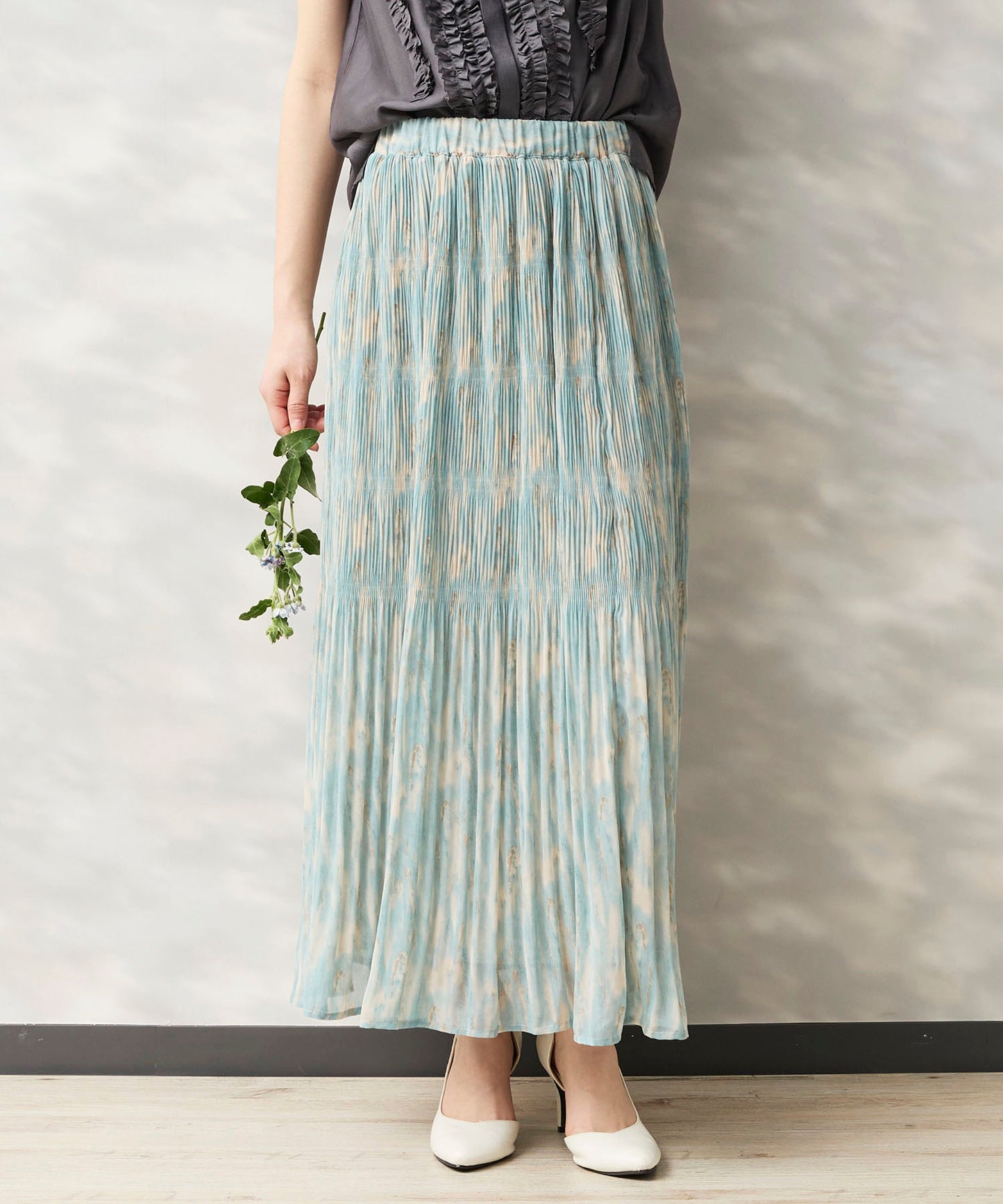 14-5926　【FONT LAB】ストリークプリントマジョリカプリーツスカート