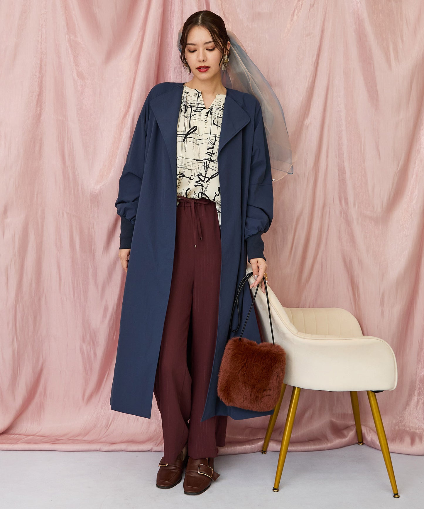 12-1898【JETSET SOLO PLUS】ラメピンストライプイージーパンツ