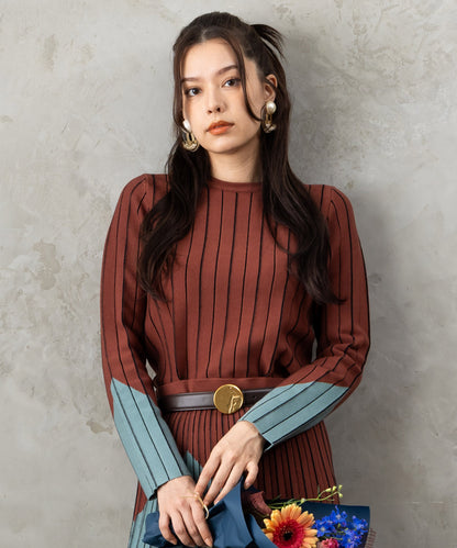 【SKATIE】バイカラーインターシャニット