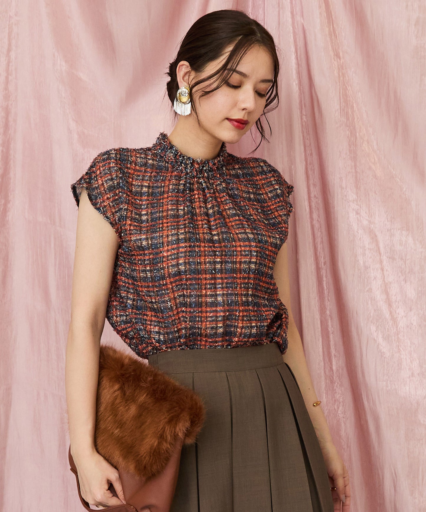 レディース ハイネックブラウス フレンチスリーブ チェック柄｜JETSET SOLO PLUS(ジェットセットソロプラス) 公式通販｜レディース ファッション きれいめカジュアル