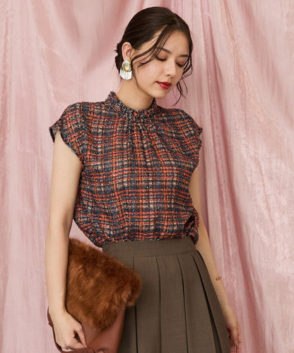 レディース ハイネックブラウス フレンチスリーブ チェック柄｜JETSET SOLO PLUS(ジェットセットソロプラス) 公式通販｜レディース ファッション きれいめカジュアル