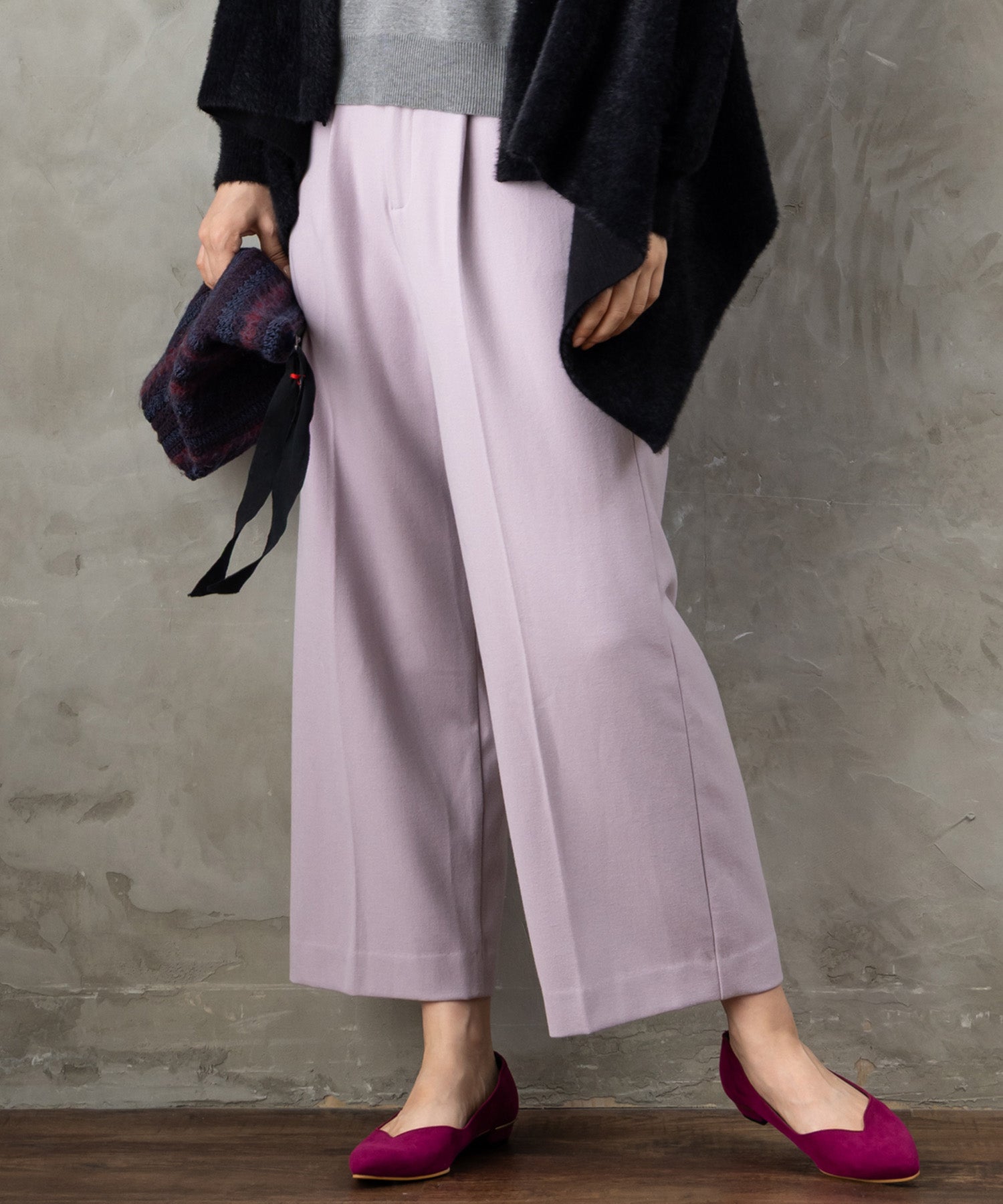 【JETSET SOLO PLUS】両面起毛ポケット釦ワイドパンツ