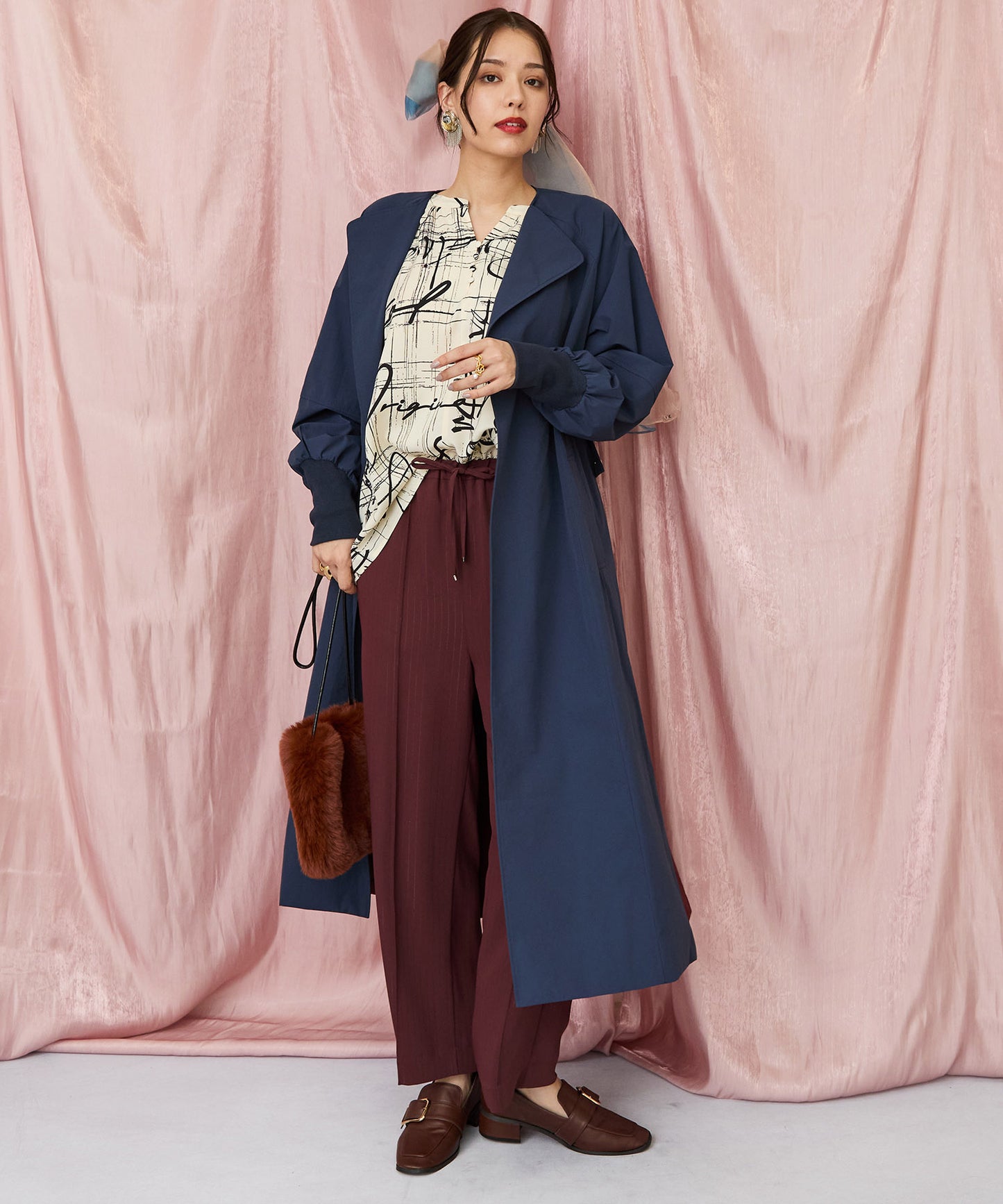 12-1898【JETSET SOLO PLUS】ラメピンストライプイージーパンツ