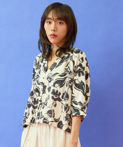 【ARTLOVE】レトロフラワーキーネックブラウス
