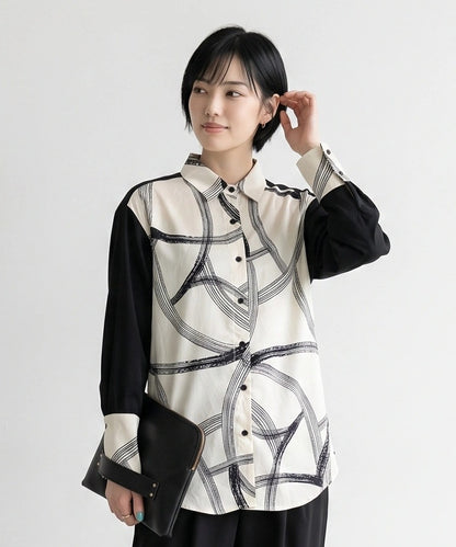 【SKATIE】アブストラクトサークルプリント異素材コンビシャツ