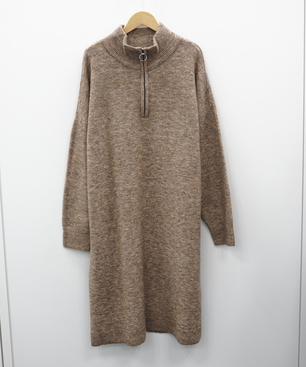 35-9666 fransa [リミサロ]メランジニットハーフジップワンピース