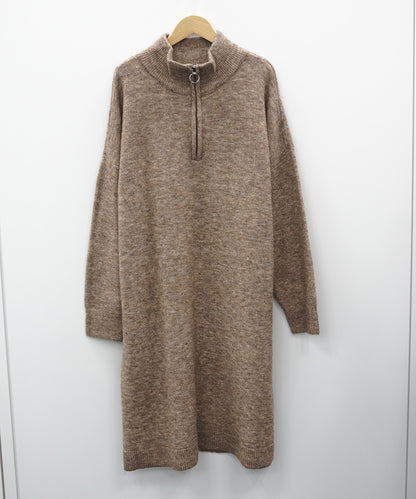 35-9666 fransa [リミサロ]メランジニットハーフジップワンピース