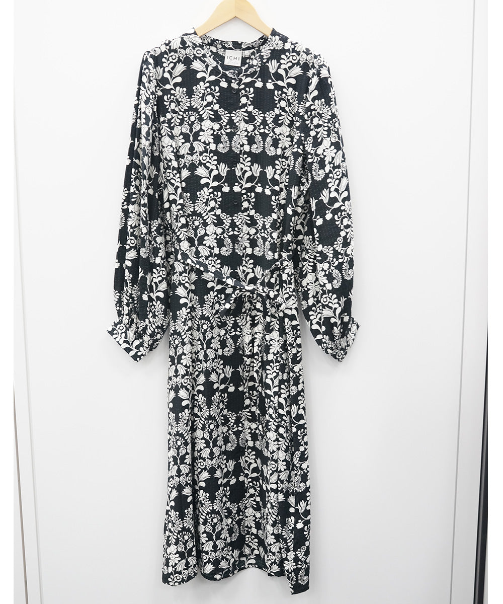 30-9667 ICHI [リミサロ]フラワープリントバンドカラーワンピース