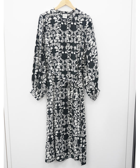 30-9667 ICHI [リミサロ]フラワープリントバンドカラーワンピース