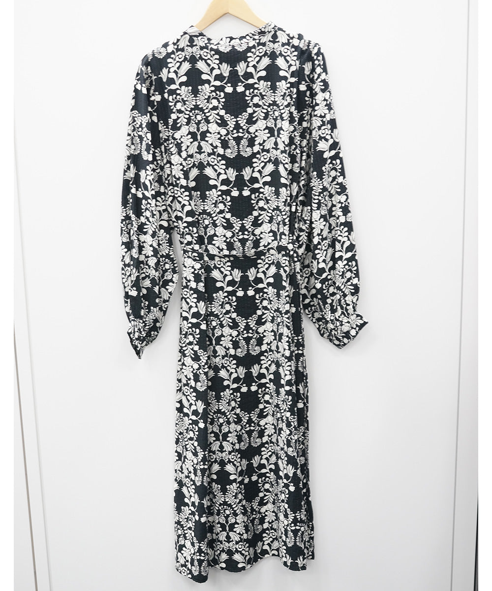 30-9667 ICHI [リミサロ]フラワープリントバンドカラーワンピース