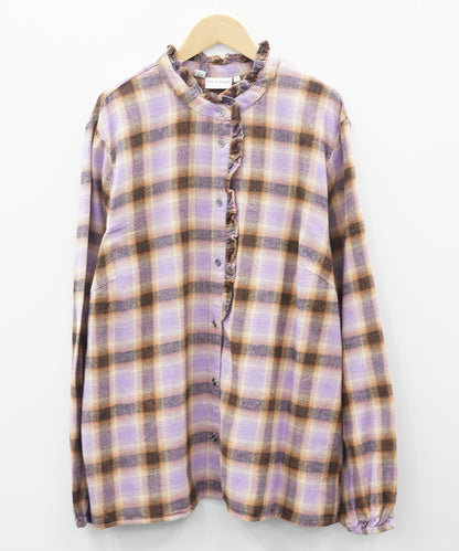 01-6708 PULZ JEANS [リミサロ]チェックプリントフリルカラーブラウス