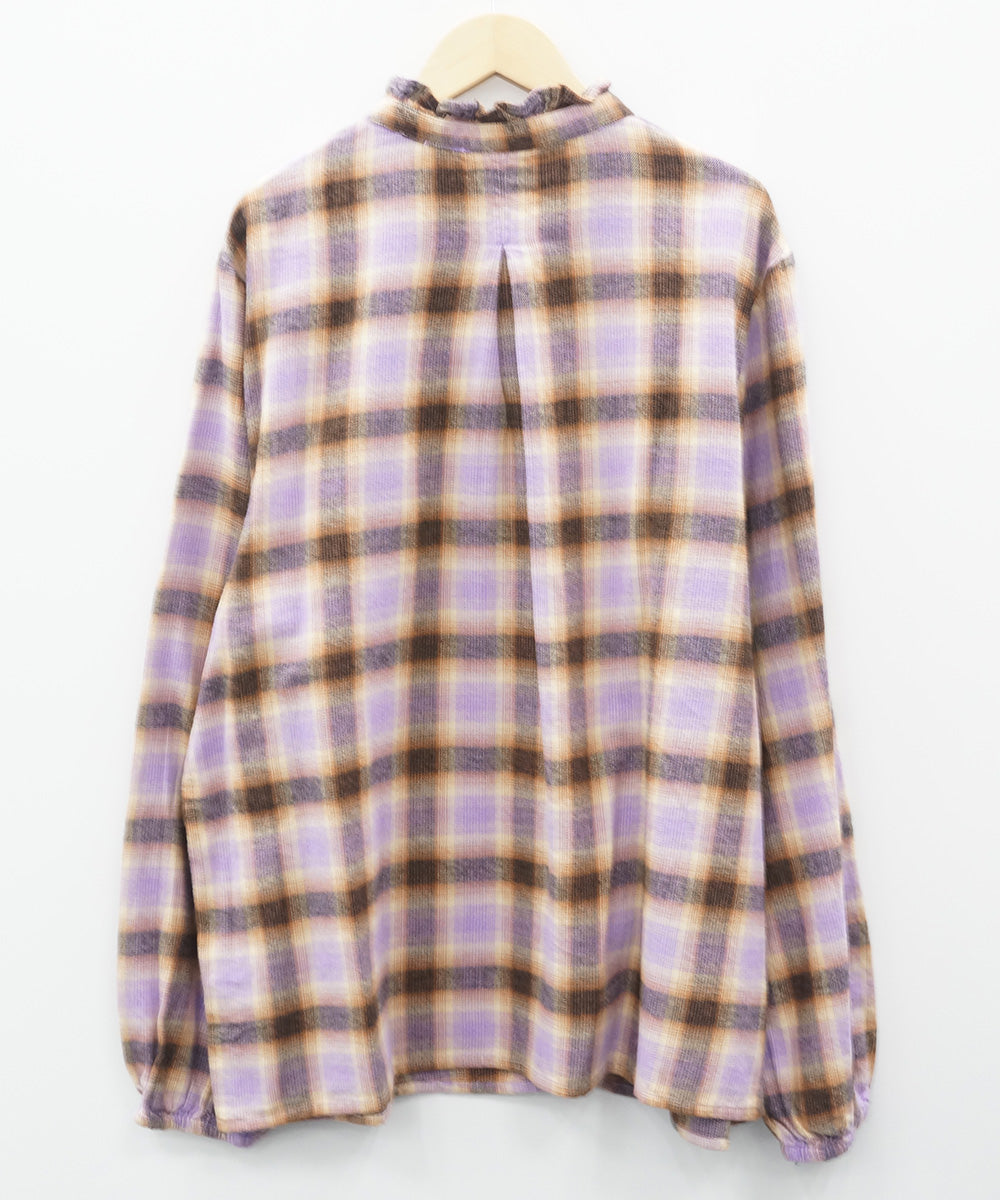 01-6708 PULZ JEANS [リミサロ]チェックプリントフリルカラーブラウス