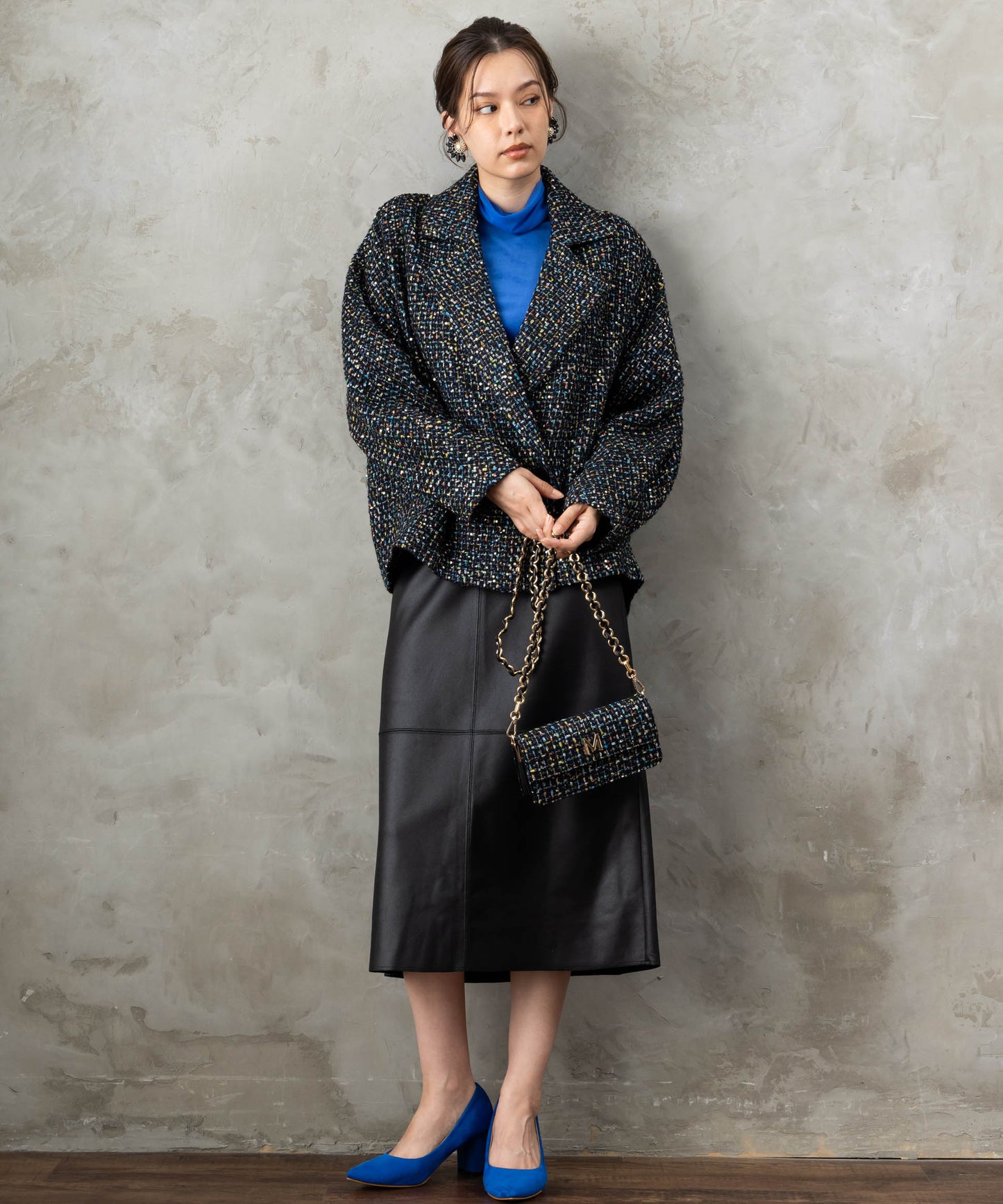 83-6370【MAITE】【周年】MIXツイードチェーンBAG