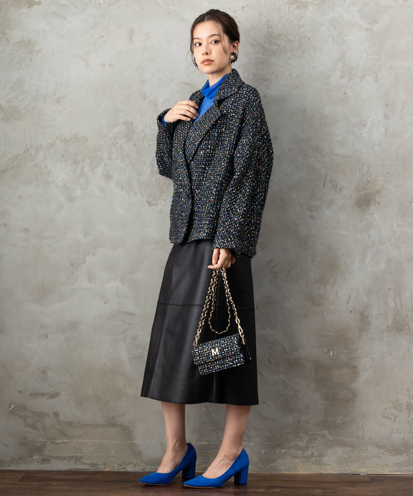 83-6370【MAITE】【周年】MIXツイードチェーンBAG