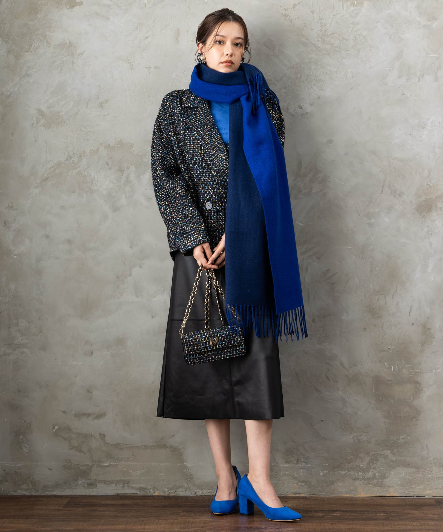 83-6370【MAITE】【周年】MIXツイードチェーンBAG