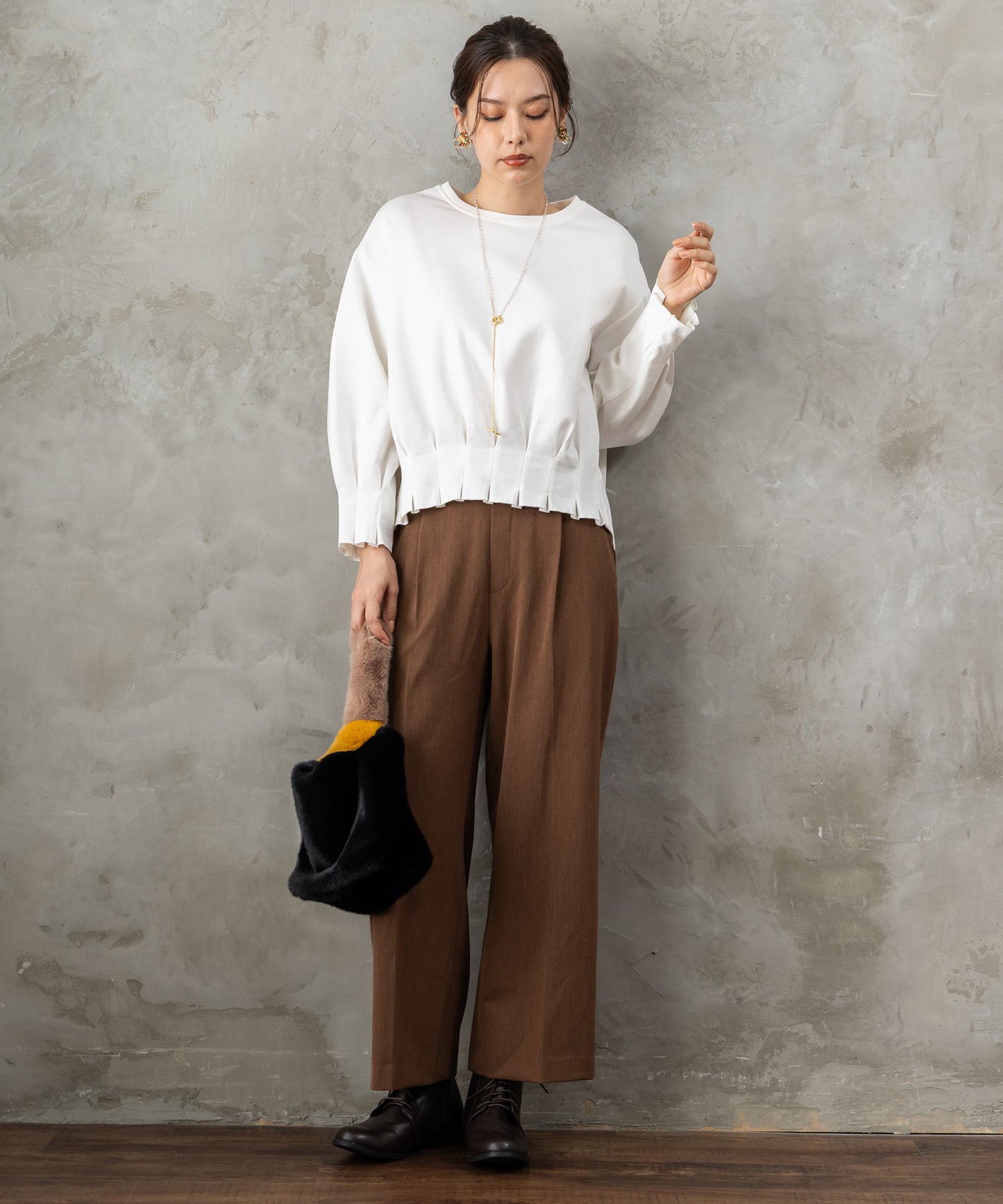 【人気商品につき再入荷】【FONT LAB】タックヘムクロップドカットソー