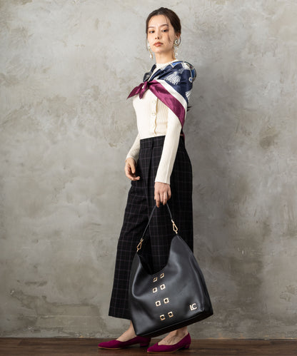 83-6390【LOLA CASADEMUNT 】スクエアメタルアイレットトートBAG