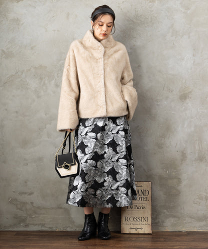 73-5575【DERHY】アルパカライクファースタンドカラーショートコート