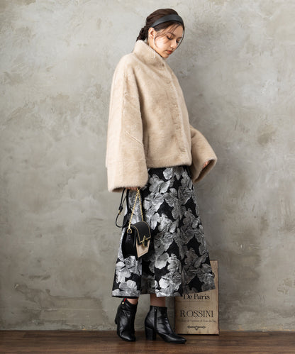 73-5575【DERHY】アルパカライクファースタンドカラーショートコート