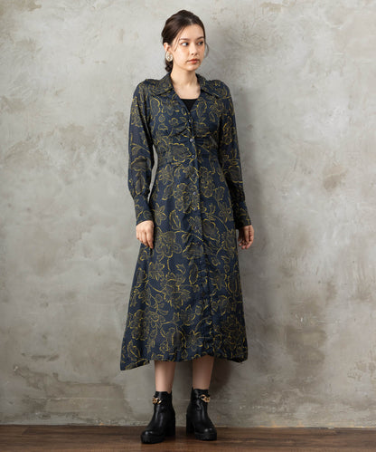 30-6345【WILD PONY】ドットラインフラワーシャツワンピース