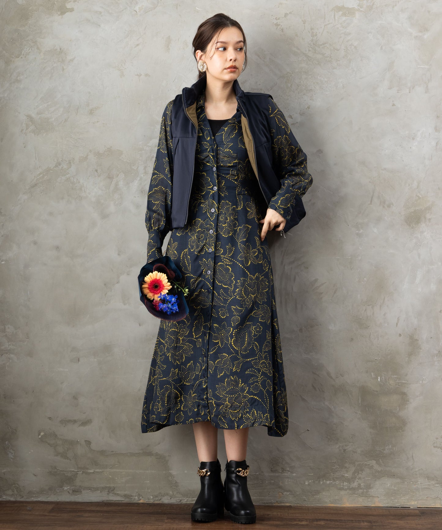 30-6345【WILD PONY】ドットラインフラワーシャツワンピース