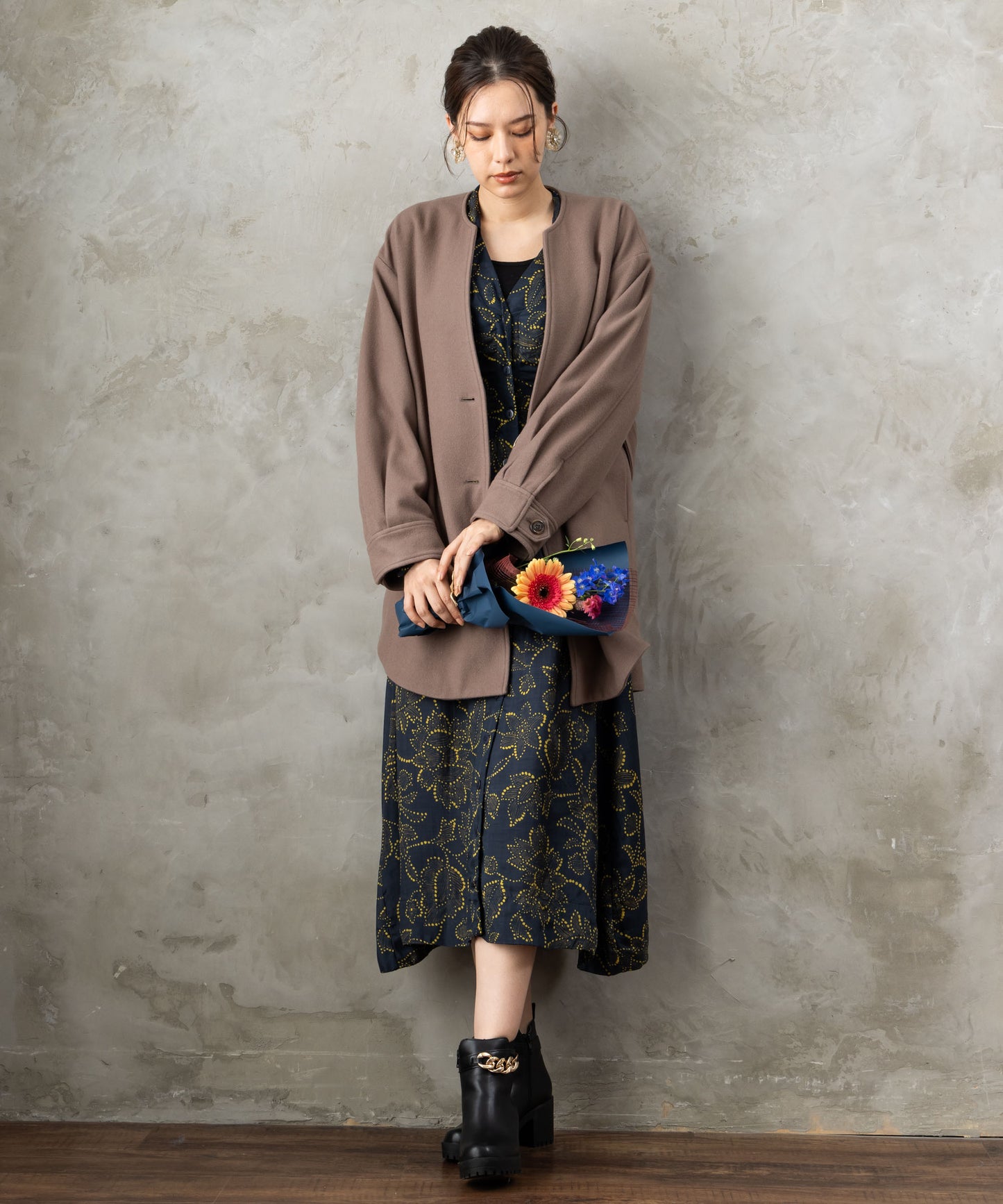 30-6345【WILD PONY】ドットラインフラワーシャツワンピース