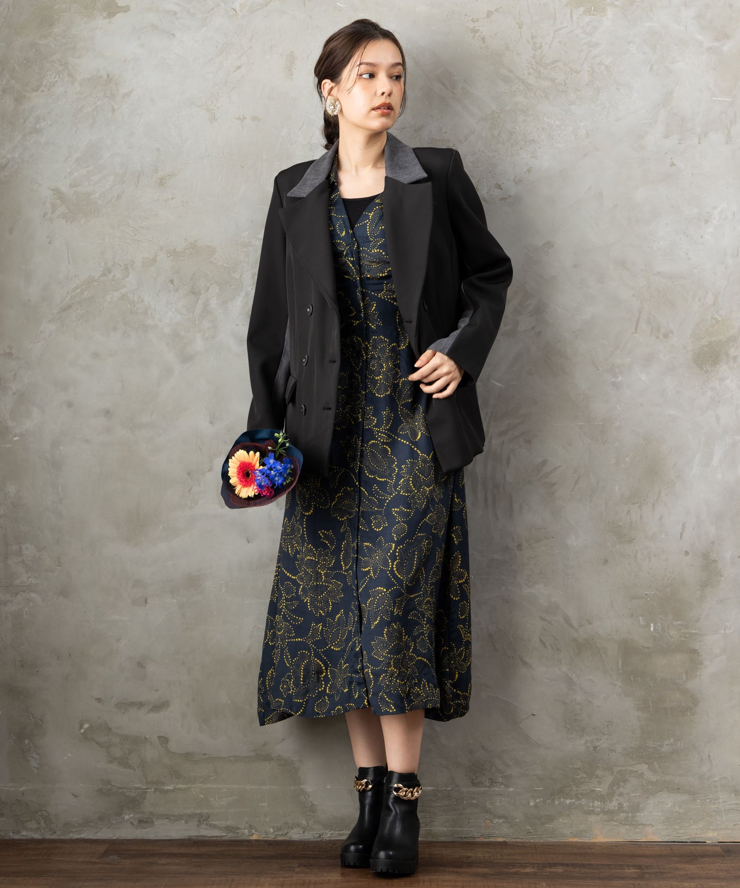 30-6345【WILD PONY】ドットラインフラワーシャツワンピース