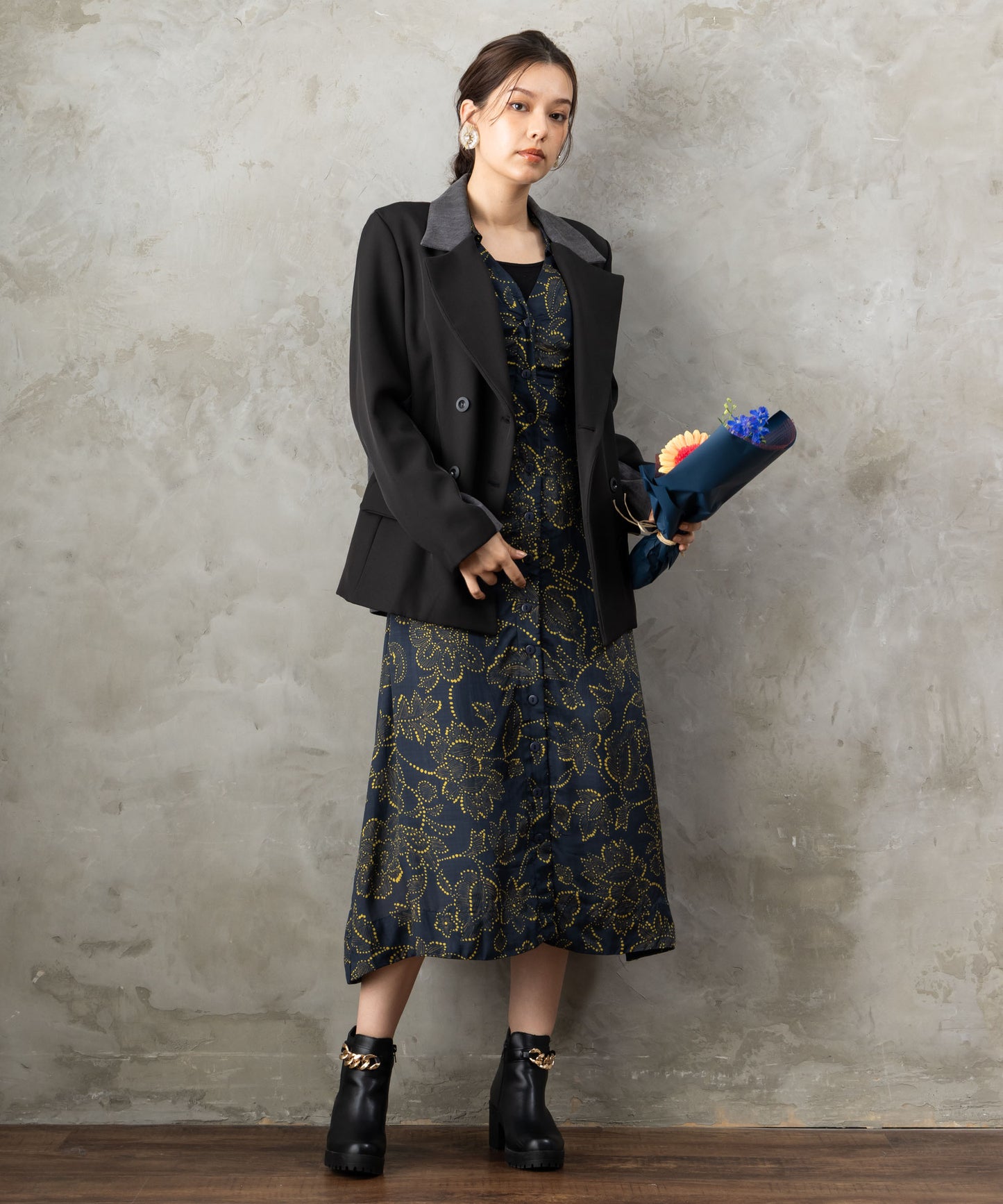 30-6345【WILD PONY】ドットラインフラワーシャツワンピース