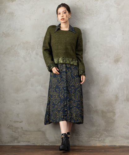 30-6345【WILD PONY】ドットラインフラワーシャツワンピース