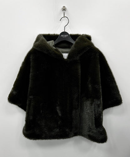【SELEXION】フェイクミンクファーフーディショートポンチョ