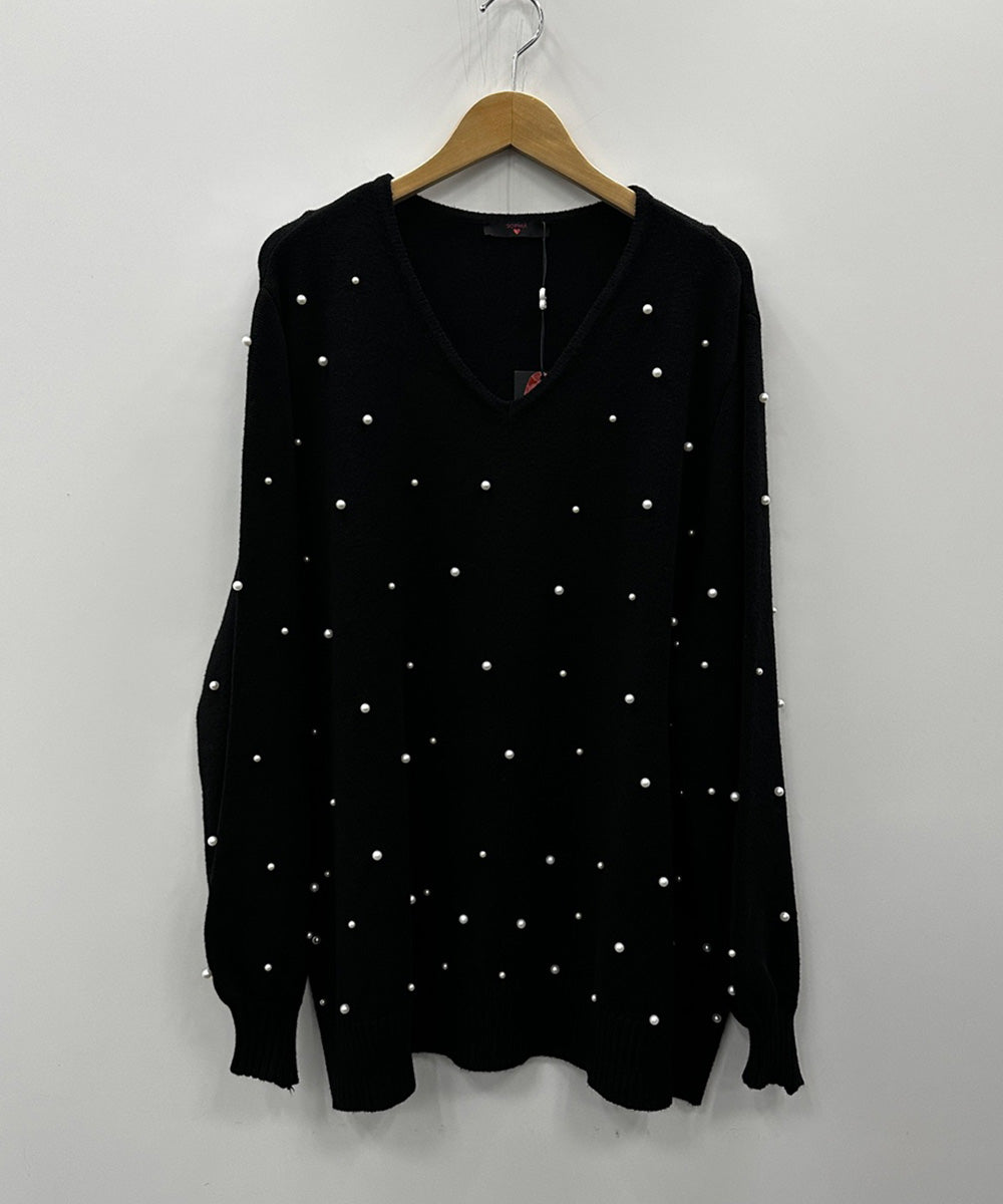 51-1292 SOPHIA CURVY [リミサロ]パールドットVネックニット