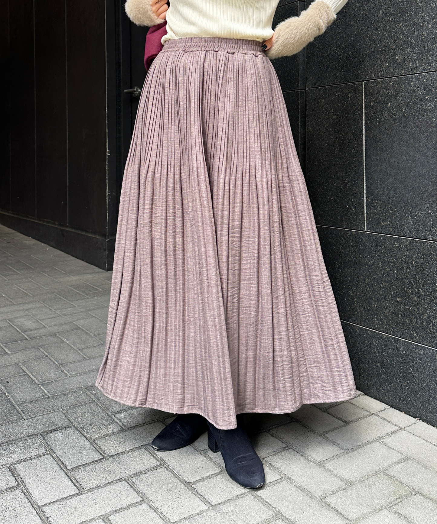 【FONT LAB】ミストウールタッチダブルプリーツスカート