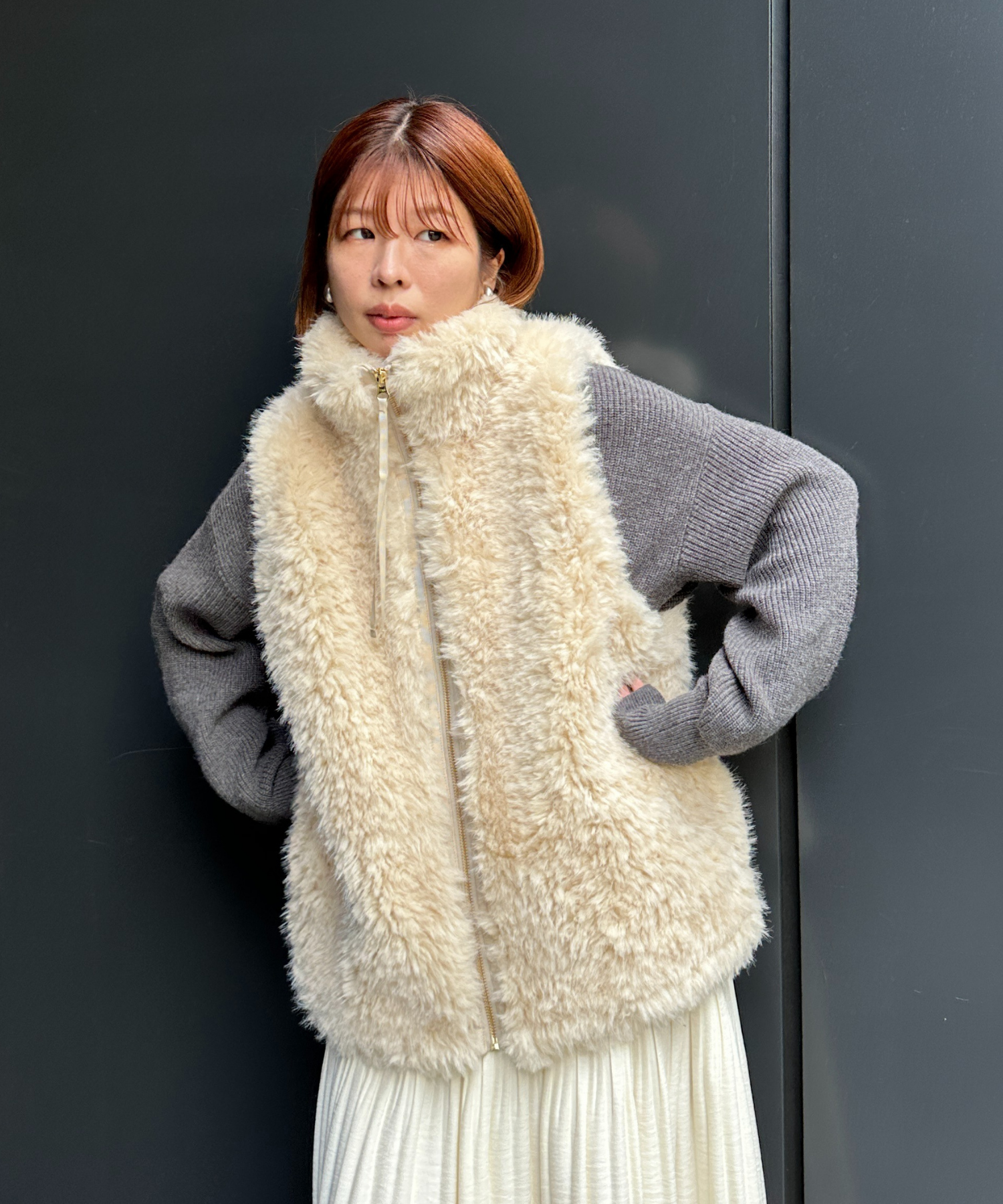 【qout】【R】ロングミックスファーベスト