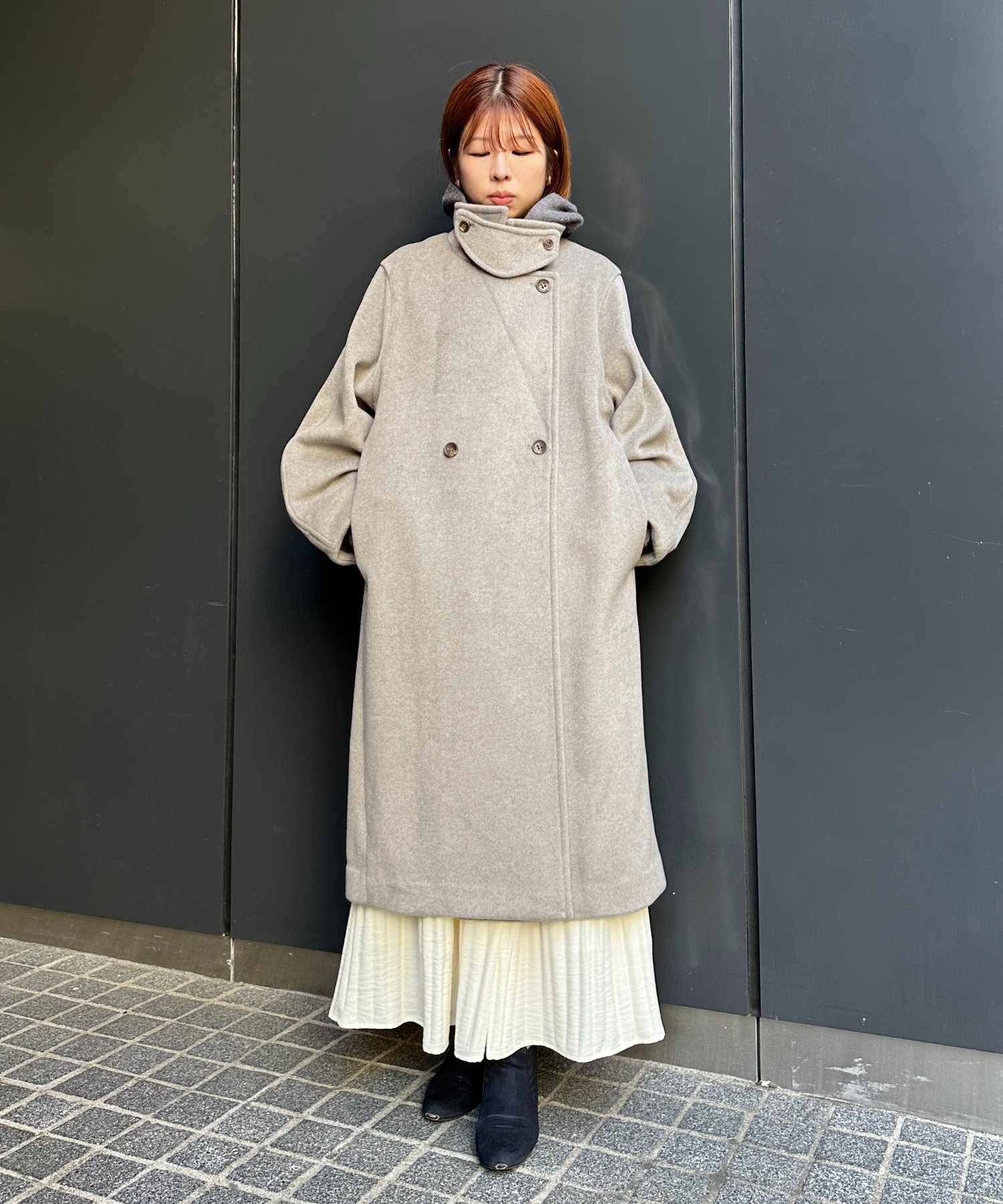 【qout】【R】ニットビーバーロングコート