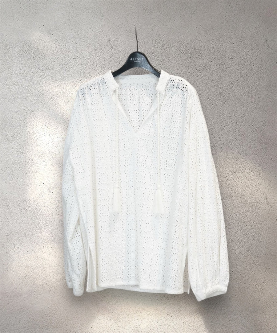【INDUS luxury for JETSET SOLO PLUS】カットワークレースカフタンブラウス
