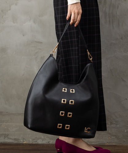 83-6390【LOLA CASADEMUNT 】スクエアメタルアイレットトートBAG