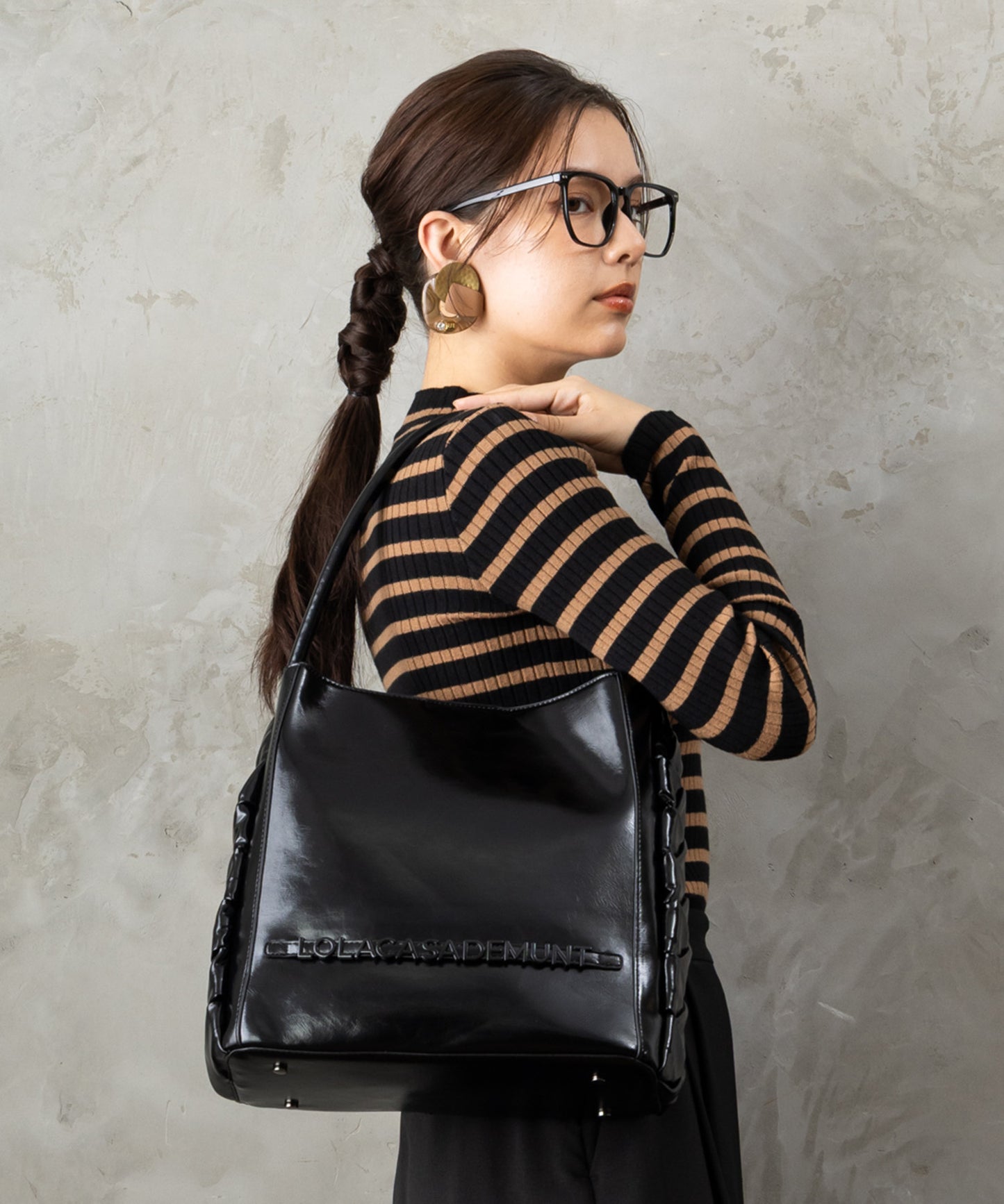 83-6393【LOLA CASADEMUNT 】サイドブレイドトートBAG